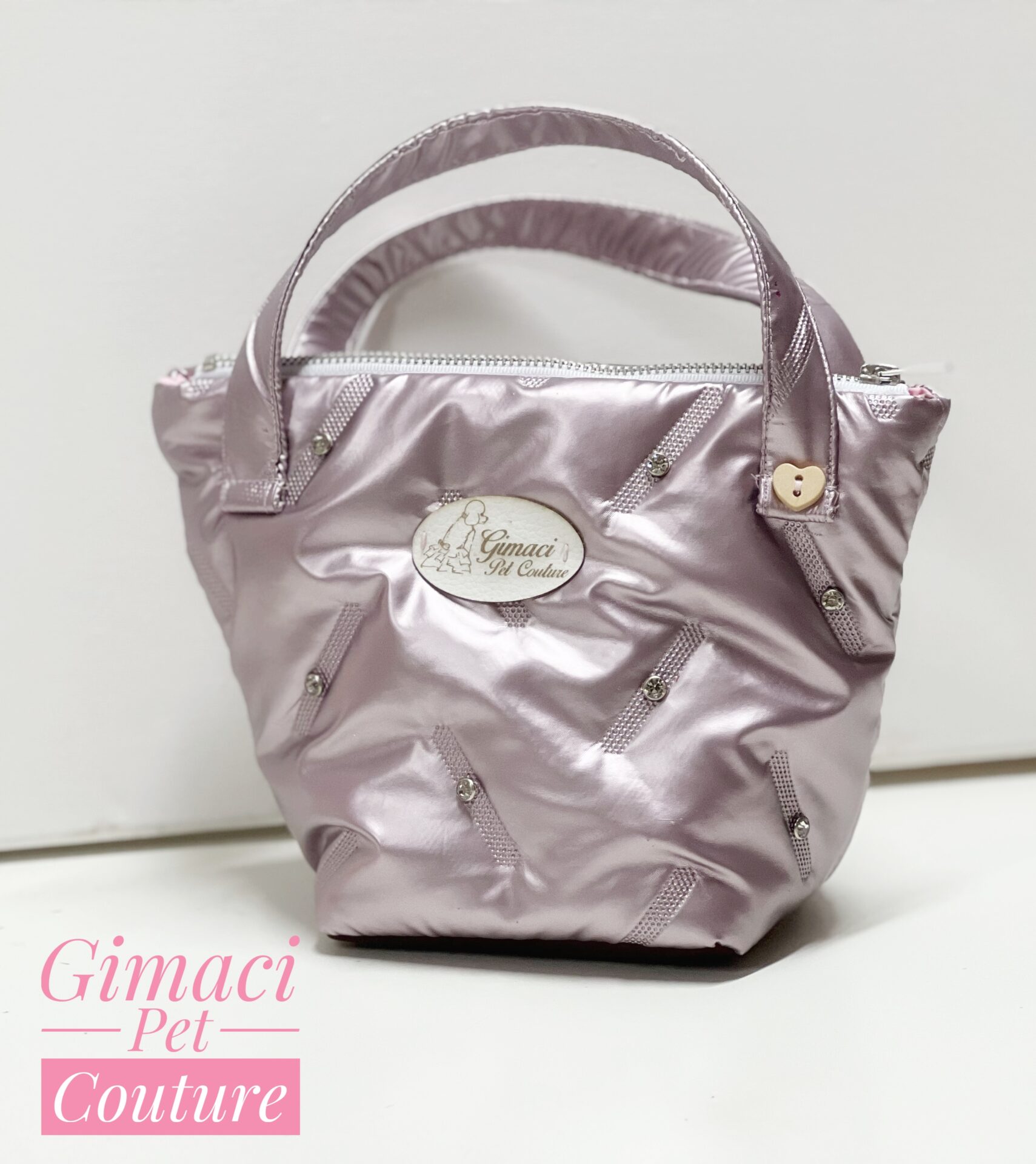 Miniborsa impermeabile, con strass rosa antico, con lampo foderata in cotone