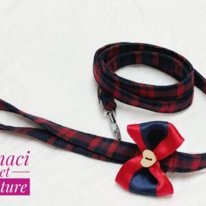 Guinzaglio in lana scozzese rosso e blu