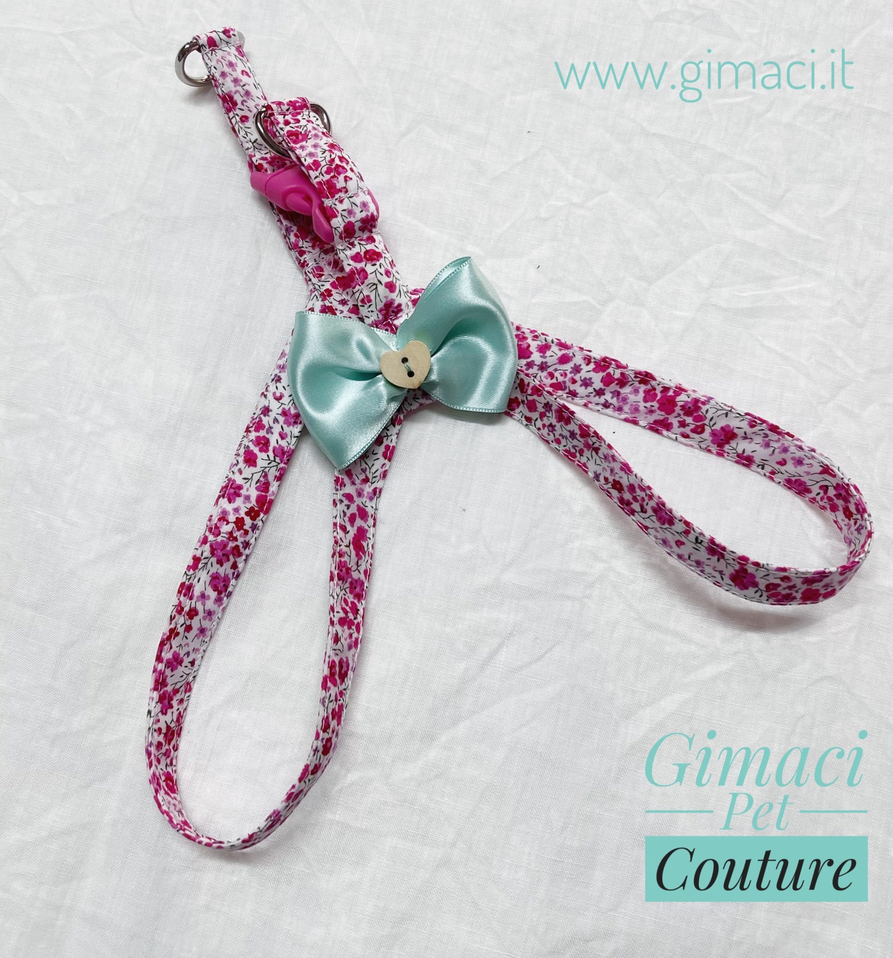 Pettorina a ponte in cotone Londinese e fiocco verde Tiffany - immagine 4