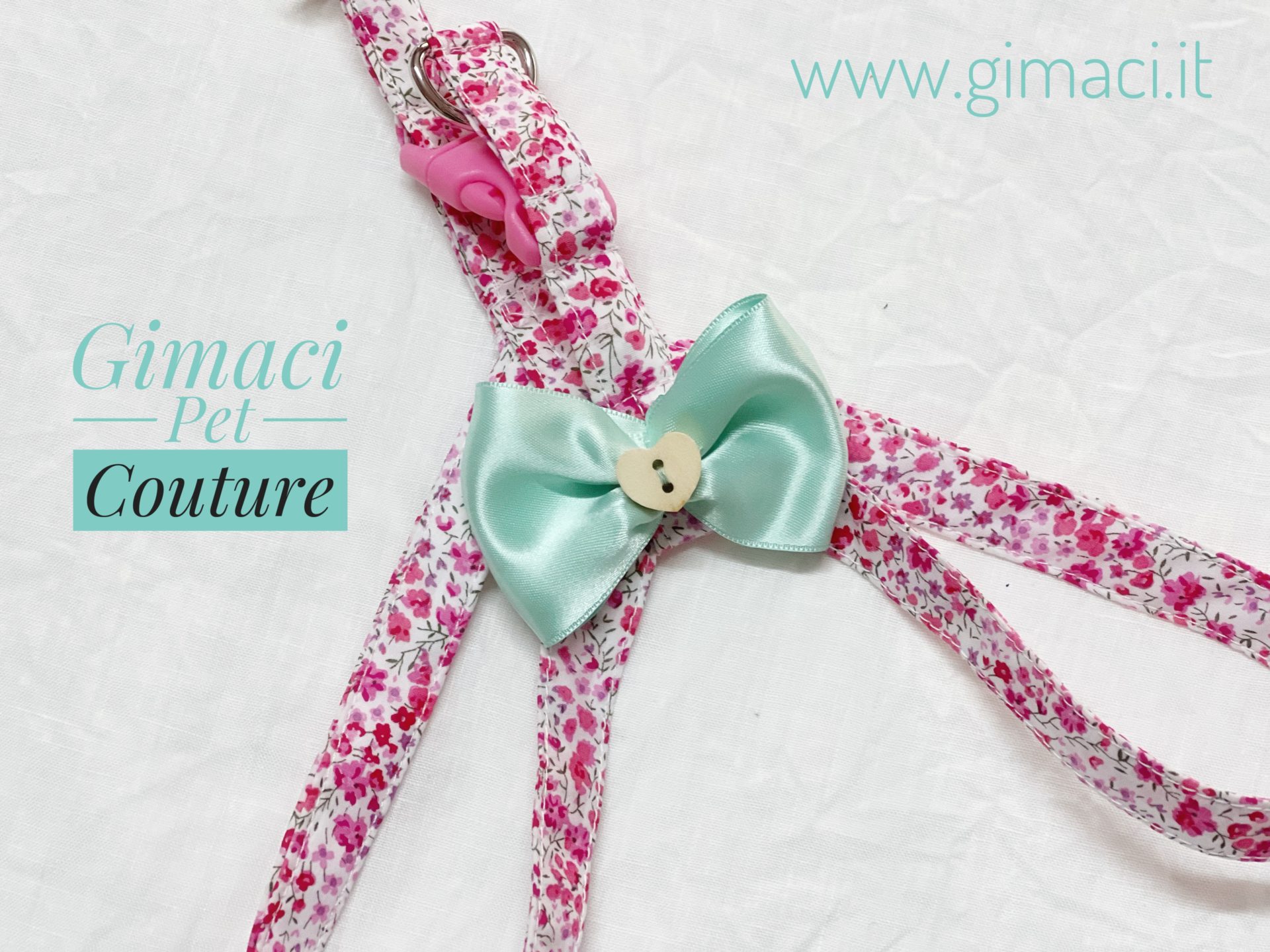 Pettorina a ponte in cotone Londinese e fiocco verde Tiffany - immagine 2