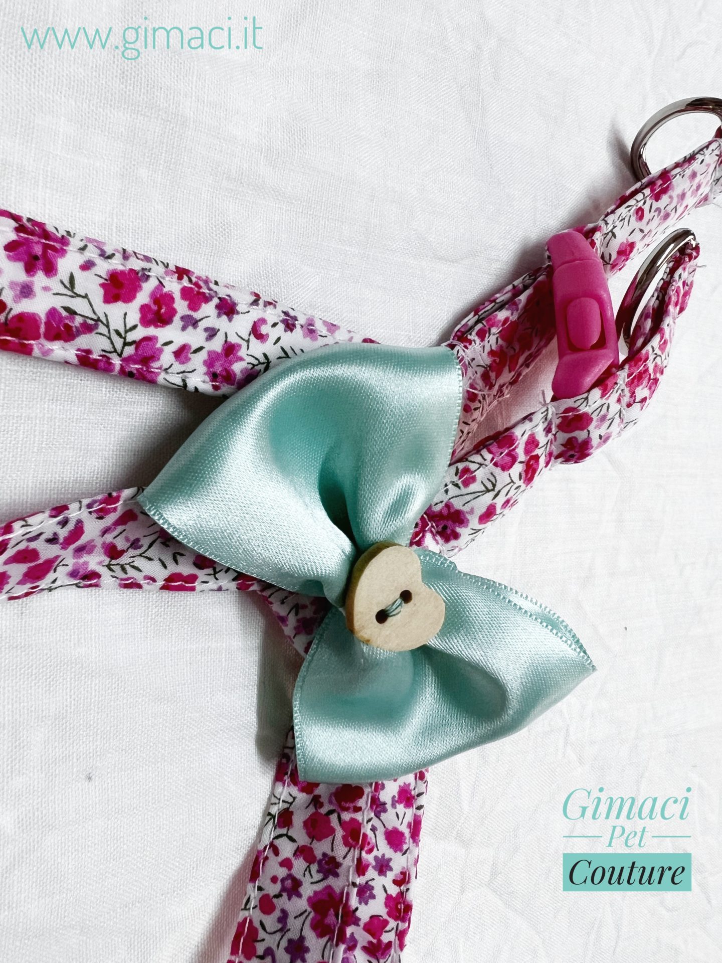 Pettorina a ponte in cotone Londinese e fiocco verde Tiffany - immagine 3